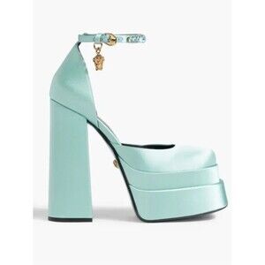 Versace Medusa Aevitas Satin Embellished Platform Pumps Heels Mint Size 36.5